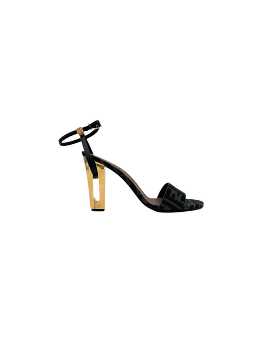 Brand New Fendi Roma Delfina Brown Fabric High-Heeled Sandals